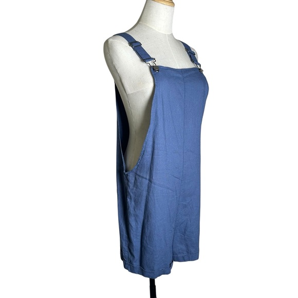 ROXY Womens Sz Small Adjustable Overalls Romper Blue Linen Pockets Beach Resort - Picture 4 of 13